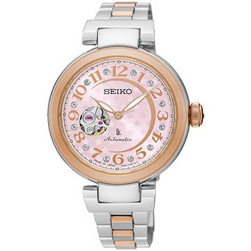 SEIKO 精工 LUKIA 星月鏤空機械女錶-粉/34mm 4R38-01L0P(SSA828J1)