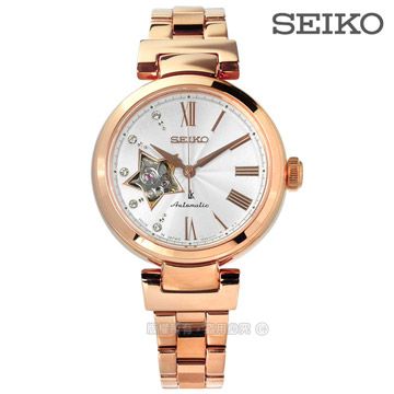 SEIKO 精工 / 4R38-01L0G.SSA816J1 / LUKIA 星芒施華洛世奇機械不鏽鋼手錶 銀x鍍玫瑰金 34mm