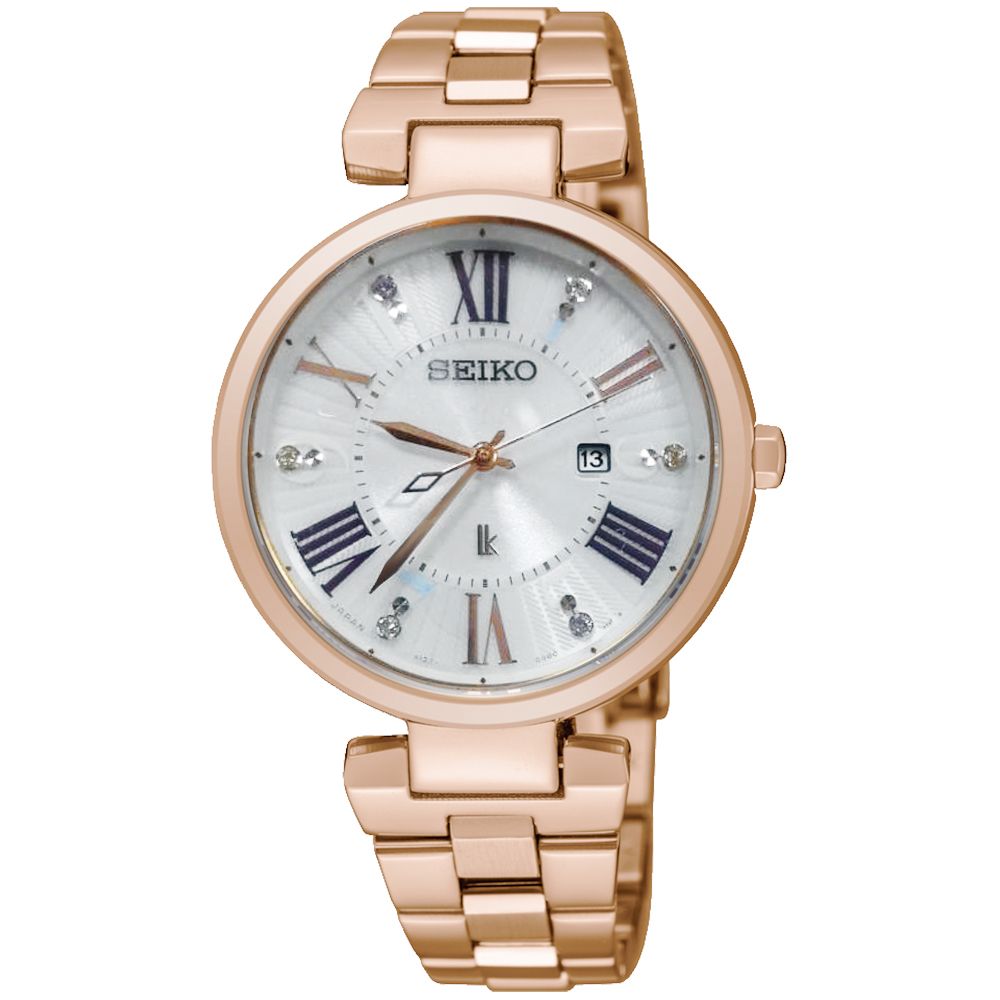 SEIKO 精工 LUKIA 耶誕限定太陽能女錶-銀x玫塊金/32mm V137-0CW0K(SUT334J1)