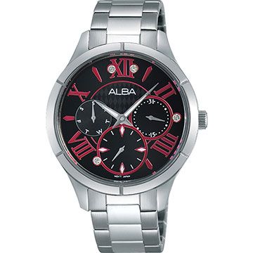 ALBA 雅柏    限定羅馬戀人晶鑽女錶-黑x桃紅刻度/36mm VD75-X087D(AP6293X1)