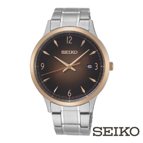 SEIKO 精工 時尚日期不鏽鋼腕錶巧克力色面(SGEH90P1)