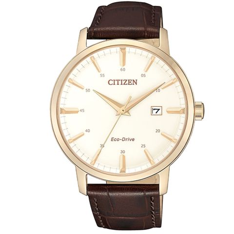 CITIZEN 質感簡約三針光動能皮帶腕錶BM7463-12A