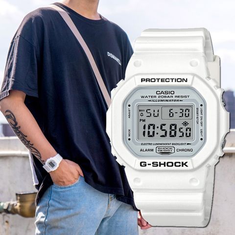 CASIO 卡西歐 G-SHOCK 夏季純白經典 時尚運動腕錶 DW-5600MW-7