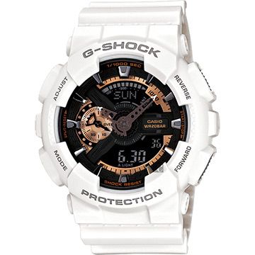 熱銷品牌▼日系手錶CASIO 卡西歐 G-SHOCK 復古重機雙顯手錶-古銅x白 GA-110RG-7A
