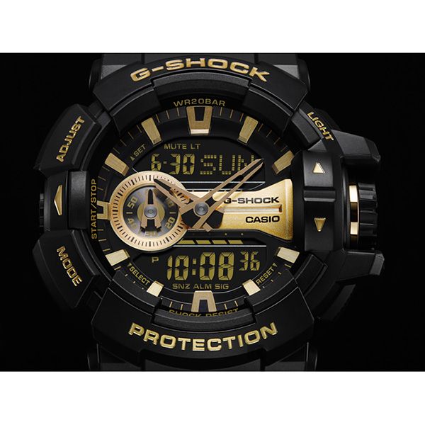 CASIO 卡西歐G-SHOCK 金屬系雙顯手錶-經典黑金GA-400GB-1A9
