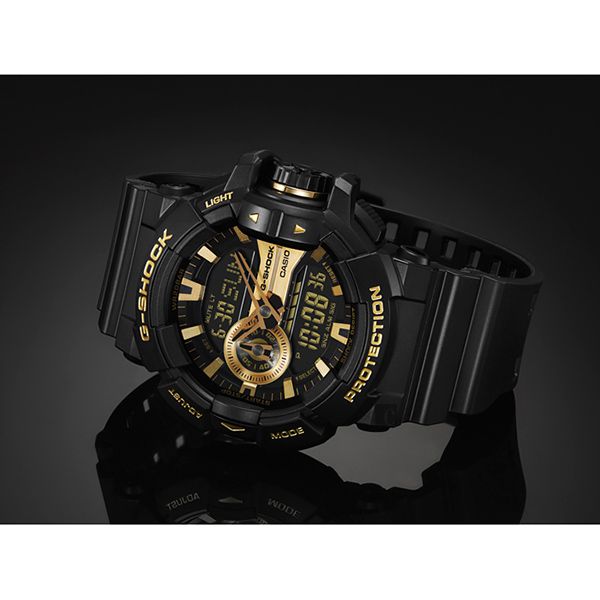 CASIO 卡西歐G-SHOCK 金屬系雙顯手錶-經典黑金GA-400GB-1A9