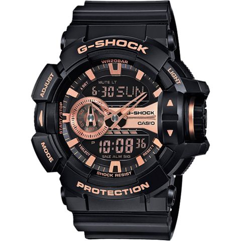 熱銷品牌▼日系手錶CASIO 卡西歐 G-SHOCK 金屬系雙顯手錶-玫瑰金x黑 GA-400GB-1A4