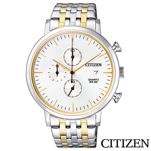 CITIZEN星辰 都會潮流風尚三眼計時石英腕錶 AN3614-54A