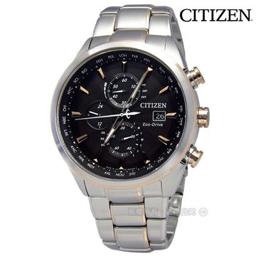 CITIZEN 星辰表 / AT8016-51E / 紳士世界時間電波光動能不鏽鋼手錶 黑色 43mm
