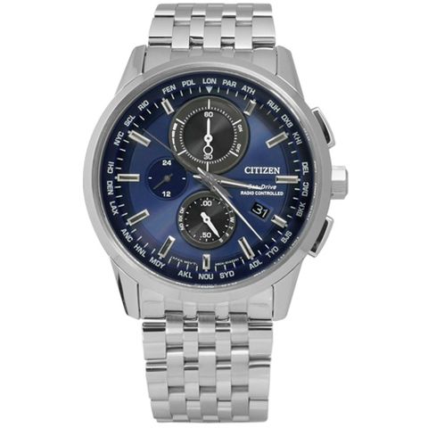 CITIZEN / AT8110-61L / 光動能 萬年曆 電波錶 藍寶石水晶玻璃 日期 不鏽鋼手錶 藍黑色 42mm