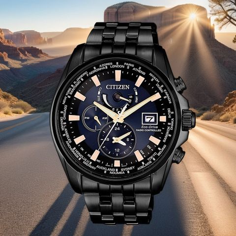 CITIZEN 星辰 海中晨曦亞洲限定款 光動能電波錶-藍x黑/44mm AT9039-51L