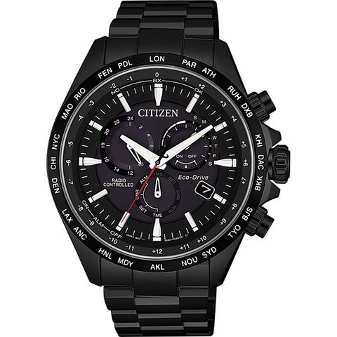 CITIZEN 星辰 亞洲限定光動能萬年曆電波錶-黑/45mm CB5835-83E