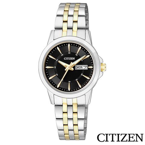 CITIZEN 星辰 秀氣雙色調石英女錶 EQ0608-55E