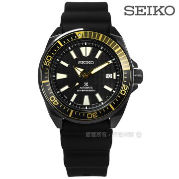 SEIKO 精工   / 4R35-01V0SD.SRPB55J1 / PROSPEX 自動上鍊日期防水潛水機械矽膠手錶 黑x金 44mm