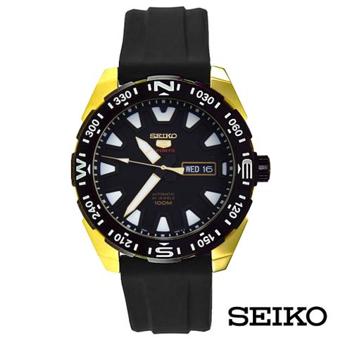 SEIKO 精工 迷途知返5號自動機械金綴矽膠男錶-黑x45mm SRP750K1