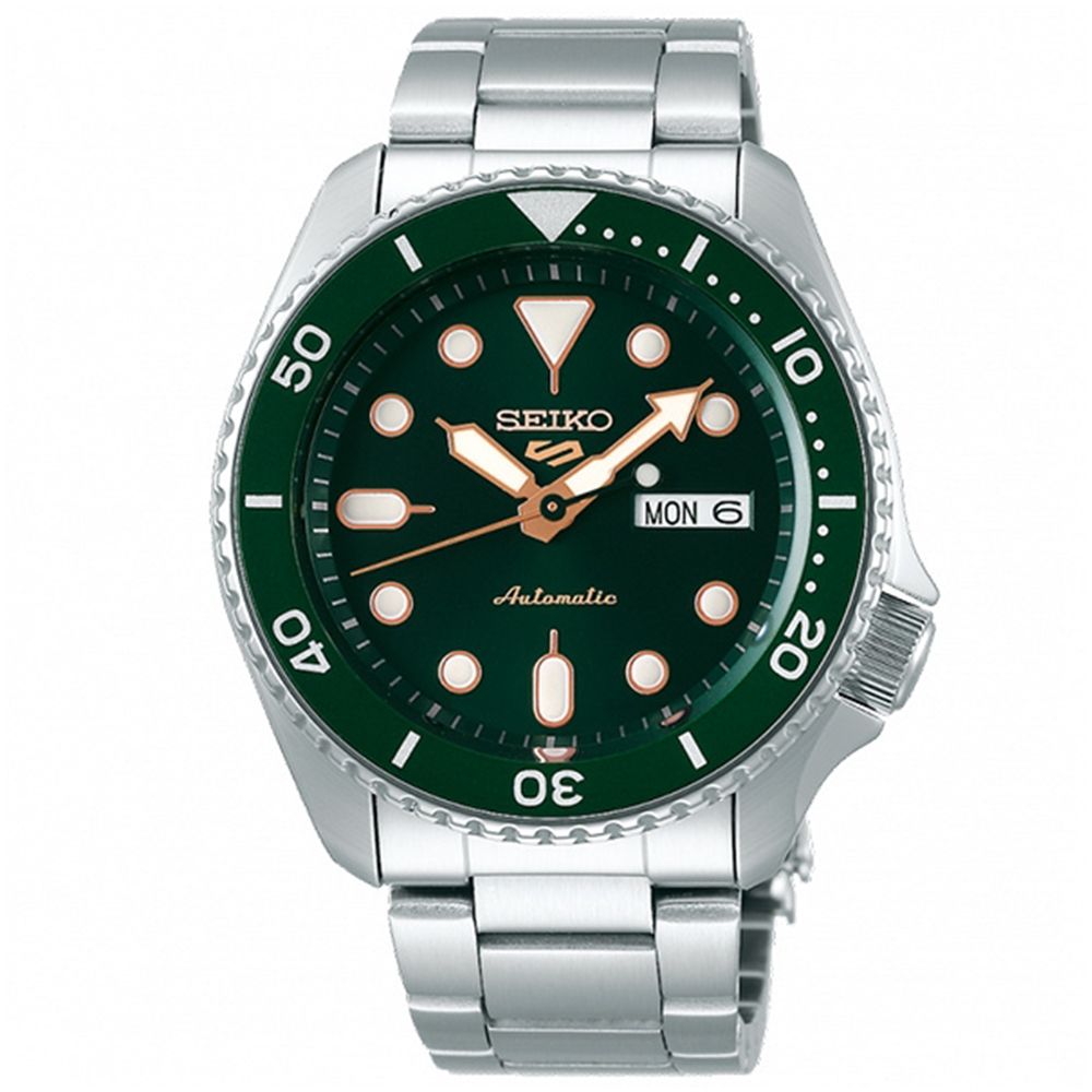 SEIKO 精工  5 Sports 系列 SRPD63K1 鋼錶帶機械錶 潛水錶 綠水鬼 4R36-07G0G 綠/銀 42.5mm