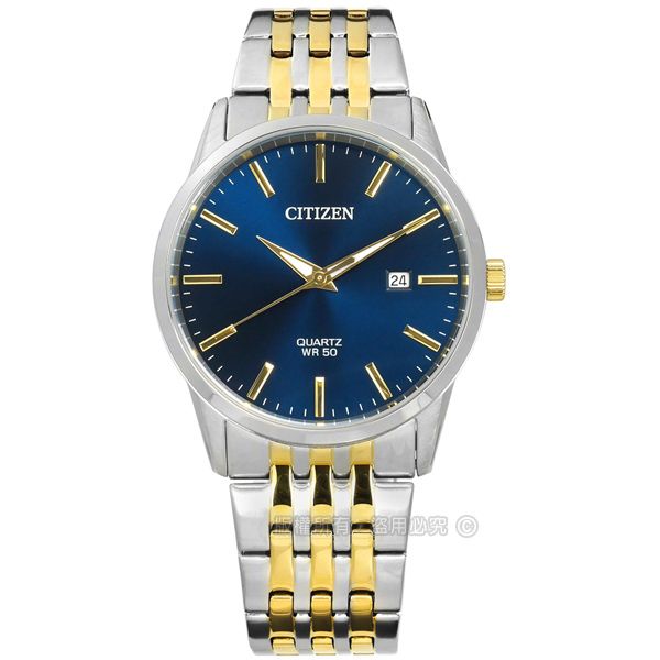 CITIZEN 星辰  / BI5006-81L / 品味風尚 礦石強化玻璃 日期 日本機芯 不鏽鋼手錶 藍x鍍金 39mm