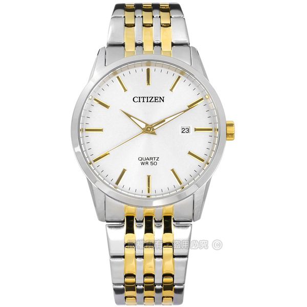 CITIZEN 星辰  / BI5006-81P / 品味風尚 礦石強化玻璃 日期 日本機芯 不鏽鋼手錶 銀x鍍金 39mm