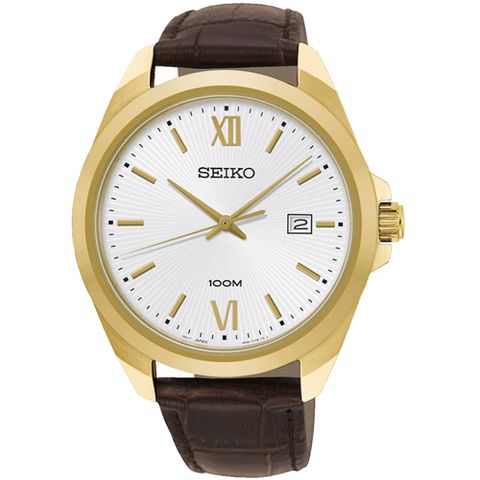 SEIKO 精工 CS系列簡約大三針時尚手錶/金X咖啡/42mm (6N42-00H0J/SUR284P1)SK003