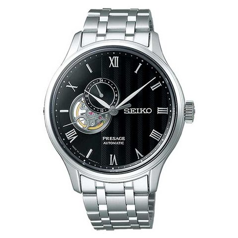 SEIKO 精工 PRESAGE開芯機械錶-銀x黑4R39-00W0D/SSA377J1