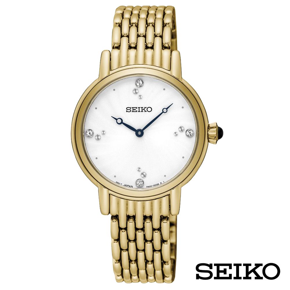 SEIKO 精工  金燦時刻施華洛世奇石英女錶-白x34mm SFQ804P1