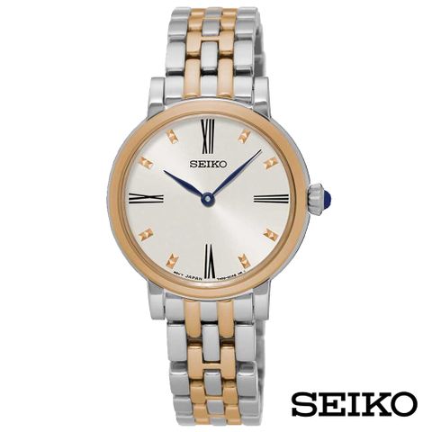 SEIKO精工 金燦時刻玫金石英女錶-白x34mm SFQ816P1