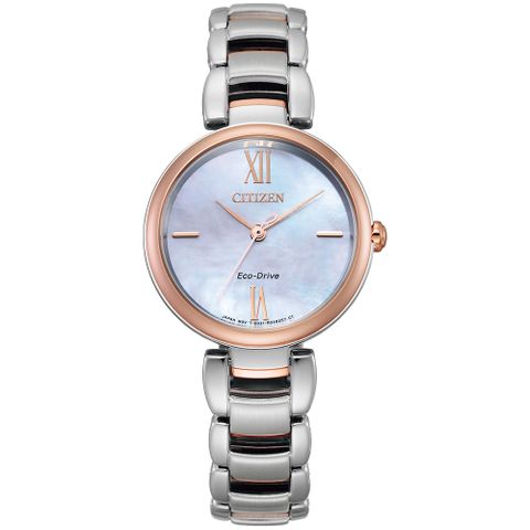 CITIZEN 星辰 L系列光動能白蝶貝優雅氣質腕錶/玫瑰金x銀/28.7mm/EM0536-84Y