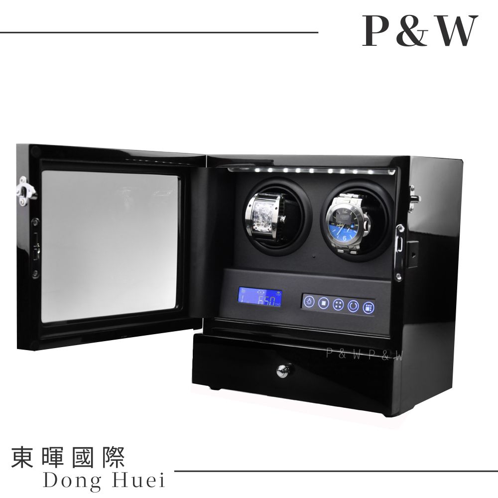 P&W 【手錶自動上鍊盒】2+2支裝 5種轉速設定 矽膠錶枕【大錶專用】觸控式面板 LED燈 遙控功能 機械錶專用 旋轉盒 錶盒