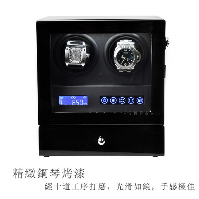 P&W 【手錶自動上鍊盒】2+2支裝 5種轉速設定 矽膠錶枕【大錶專用】觸控式面板 LED燈 遙控功能 機械錶專用 旋轉盒 錶盒