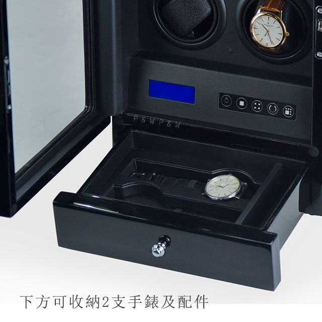 P&W 【手錶自動上鍊盒】2+2支裝 5種轉速設定 矽膠錶枕【大錶專用】觸控式面板 LED燈 遙控功能 機械錶專用 旋轉盒 錶盒
