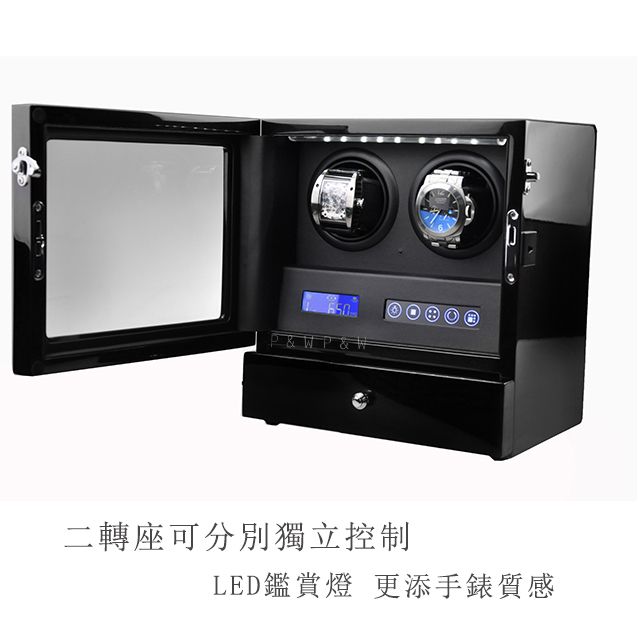 P&W 【手錶自動上鍊盒】2+2支裝 5種轉速設定 矽膠錶枕【大錶專用】觸控式面板 LED燈 遙控功能 機械錶專用 旋轉盒 錶盒