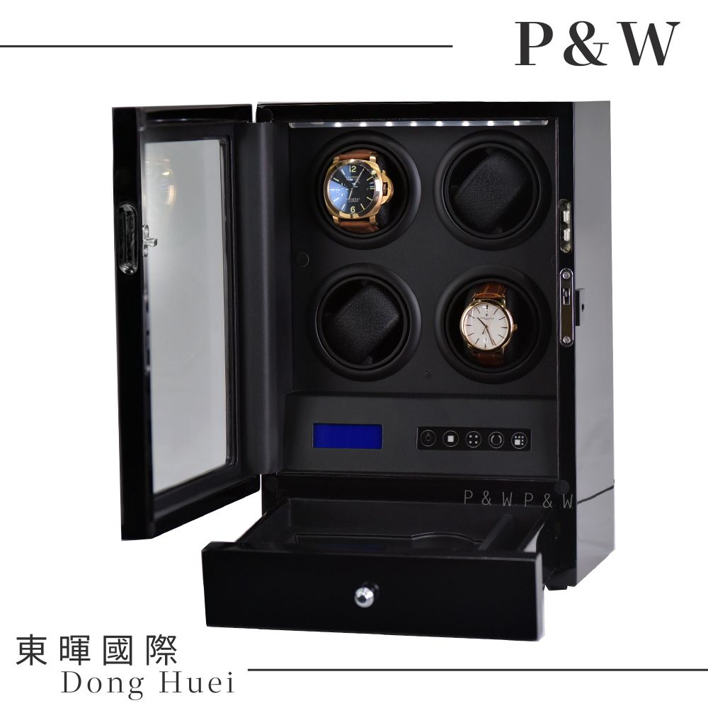 P&W 【手錶自動上鍊盒】4+2支裝 5種轉速設定 矽膠錶枕【大錶專用】觸控式面板 LED燈 遙控功能 機械錶專用 旋轉盒 錶盒