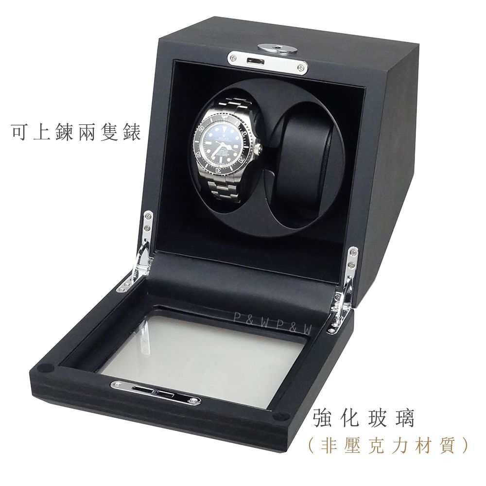 P&W 【手錶自動上鍊盒】【玻璃鏡面】2支裝 【5種轉速】矽膠錶枕【木質啞光烤漆】機械錶專用 旋轉盒 錶盒