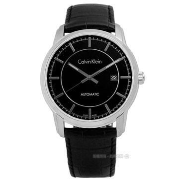 Calvin Klein CK / K5S341C1 / Infinite卓越自信質感機械皮革腕錶 黑色 42mm