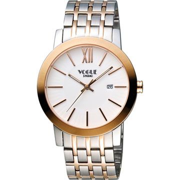 VOGUE 尊爵時尚羅馬手錶-白x雙色版 2V1407-231RG-S