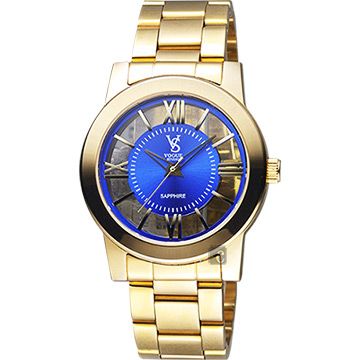VOGUE 曼波系列鏤空藝術手錶-藍x金/38mm 9V1601-141YG-B