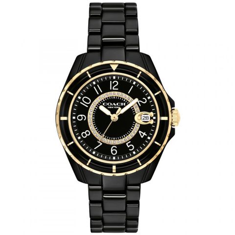 送限量贈品，送完為止COACH 小香款奢華晶鑽陶瓷腕錶/黑/32mm/CO14503461