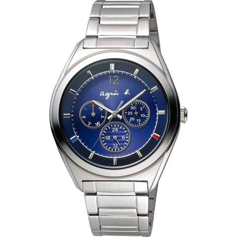 ▼原廠公司貨▼agnes b. Solar 驚豔巴黎太陽能日曆手錶-藍/40mm V14J-0CG0B(BT5010P1)
