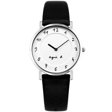 agnes b.  法式時代風簡約皮帶款x白x33mm