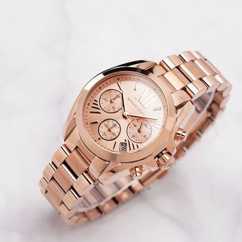 精品錶▼原廠公司貨Michael Kors 羅馬假期三眼計時手錶-玫瑰金 MK5799