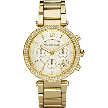 精品錶▼原廠公司貨Michael Kors MK5354 美式奢華晶鑽三眼計時手錶-金 MK5354