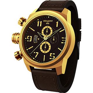 elegantsis 愛樂時  Army 叢林戰鬥強悍三眼計時手錶-黑x金/42mm ELJT48S-OB08LC
