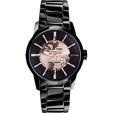 小資族推薦▼原廠公司貨RELAX TIME RT62系列 人動電能地球手錶-玫塊金x黑/45mm RT-62-2