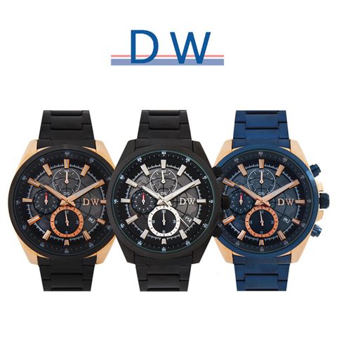 日本DW D3216 環遊地球真三眼計時鐵帶手錶