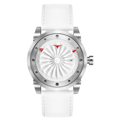 ZINVO 時尚皮革渦輪機械腕錶-白