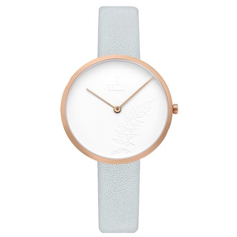 OBAKU 春葉搖曳皮革腕錶-藍色