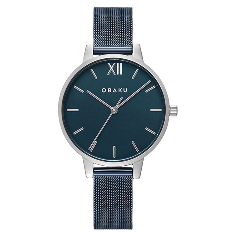 OBAKU  現代兼具經典羅馬數字女性腕錶-藍X銀