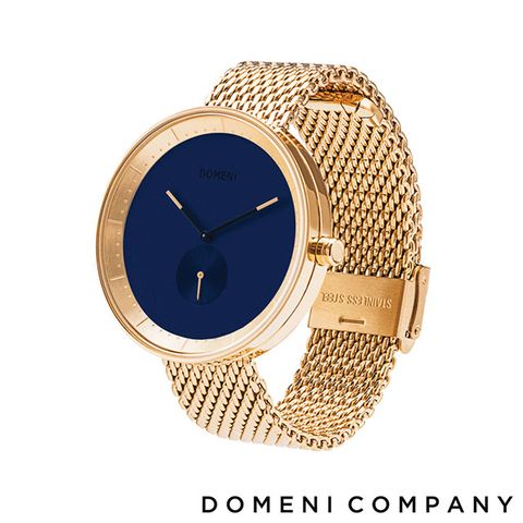 【DOMENI COMPANY】經典系列不鏽鋼單眼男錶 米蘭錶帶/伯爵藍錶盤-金(GBM01)