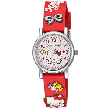 Hello Kitty 生動迷人立體圖案手錶 (紅 KT015LWRR)