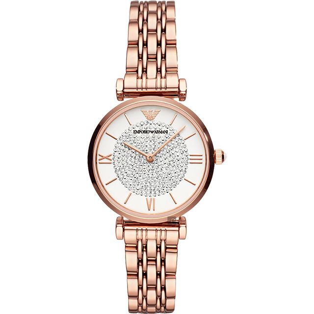 EMPORIO ARMANI  亞曼尼 Ladies 名媛晶鑽女錶-玫瑰金/32mm AR11244